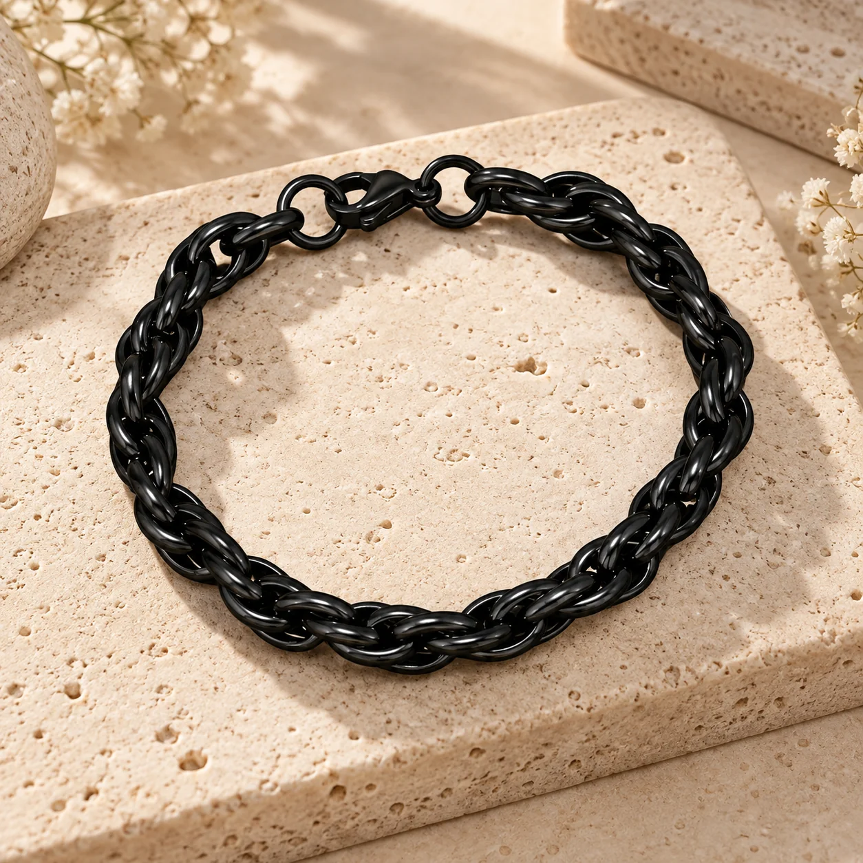 Black Stainless Steel Braided Chain Bracelet for Women