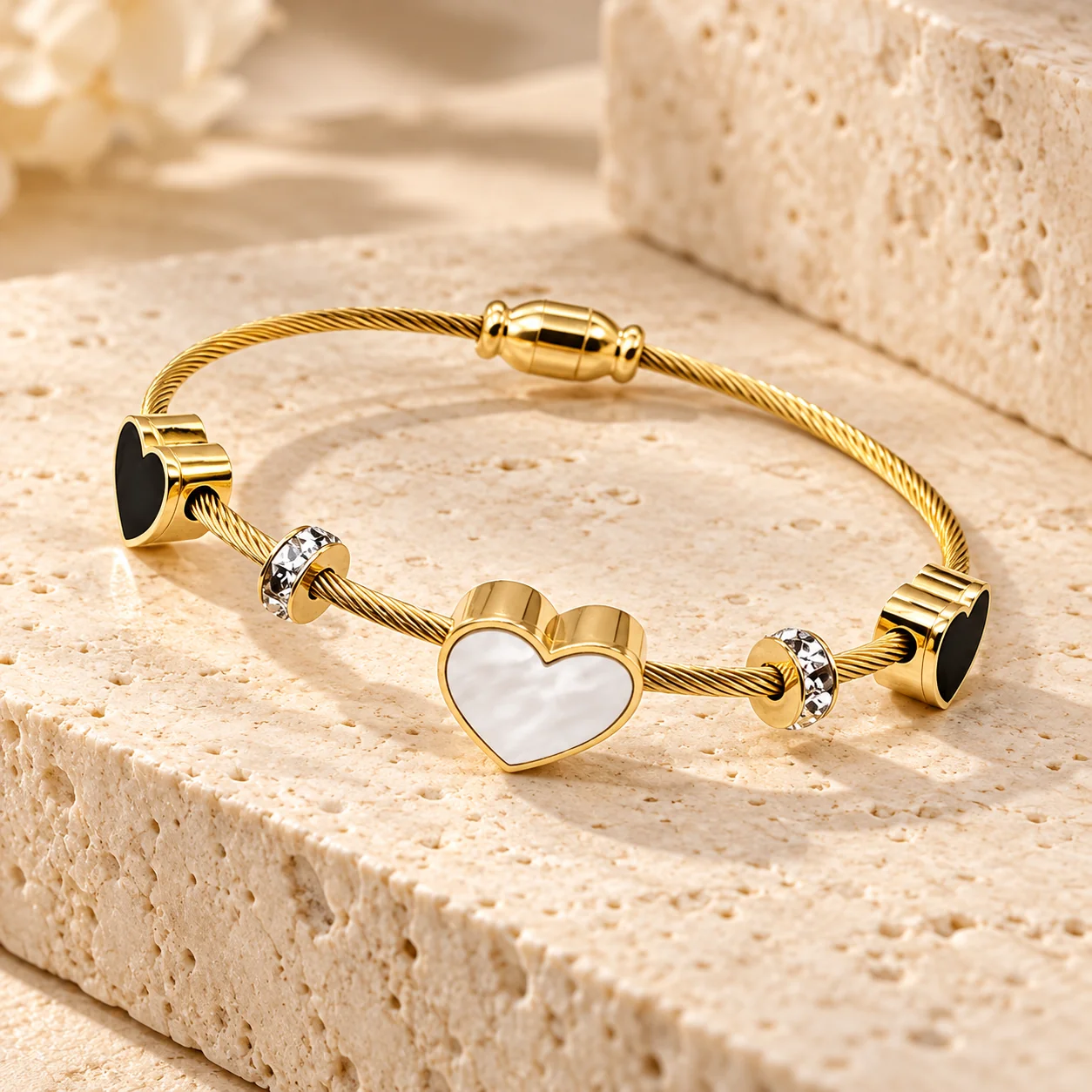 Gold-Plated Heart Charm Cable Bracelet for Women