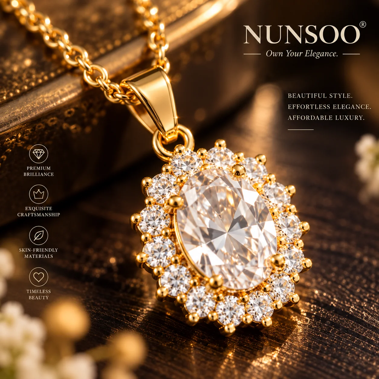 Gold-Plated Anti Tarnish Layered Crystal Pendant Necklace for Women